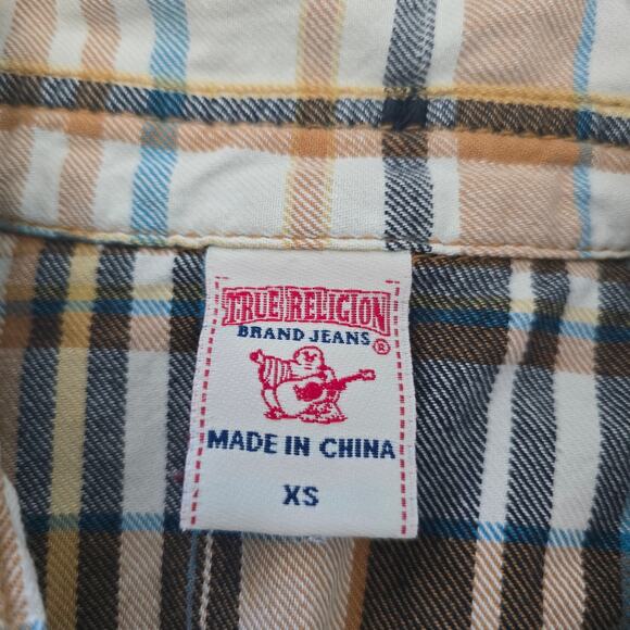 True Religion Womens Plaid Y2K Western Shirt Size XS Brown Pearl Snap Button - Picture 5 of 8